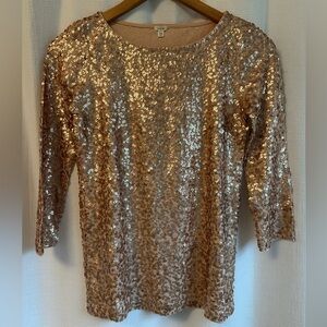 J. Crew Rose Gold Sequin 3/4 Sleeve Scoop-Neck Top, XS, LIKE NEW!!